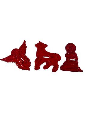 Vintage Lot 3 Red Plastic Cookie Cutters Joseph Nativity Scene Angel Lamb